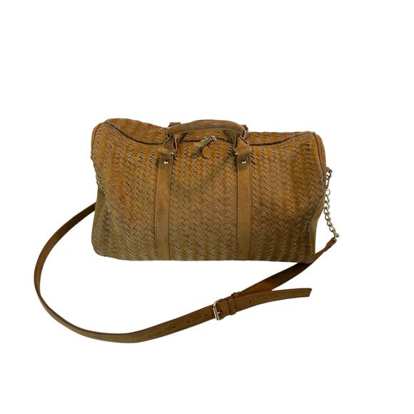 Madison West Tan Woven Satchel Shoulder Bag Chain Strap Travel Carry On NWOT - Picture 5 of 16